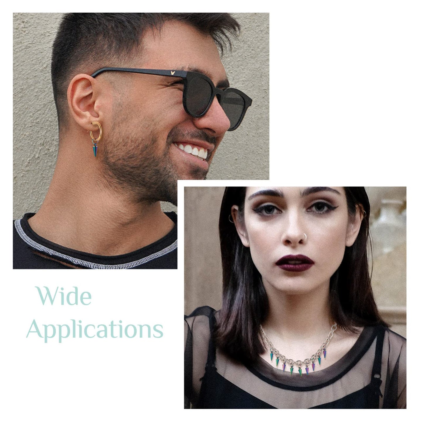 20pcs Stainless Steel Rainbow Spike Charms for Jewelry Making