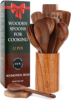 12-Piece Natural Teak Wood Kitchen Utensil Set