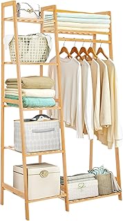 Bamboo Clothes Rack with 7 Shelves and Hanging Space