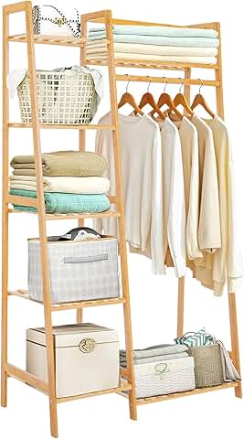 Bamboo Clothes Rack with 7 Shelves and Hanging Space