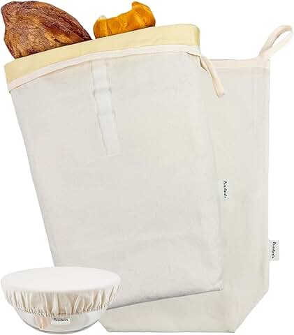Unbleached Cotton and Beeswax Bread Bags Set