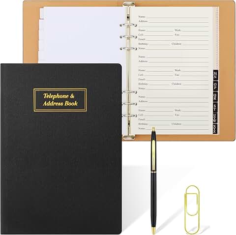 Refillable Address Book with Tabs and Pockets