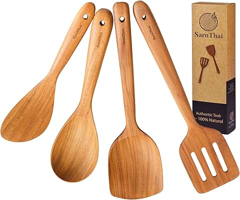 Premium Teak Wooden Utensil Set – 4 Pieces for Cooking