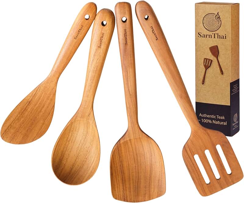 Premium Teak Wooden Utensil Set – 4 Pieces for Cooking