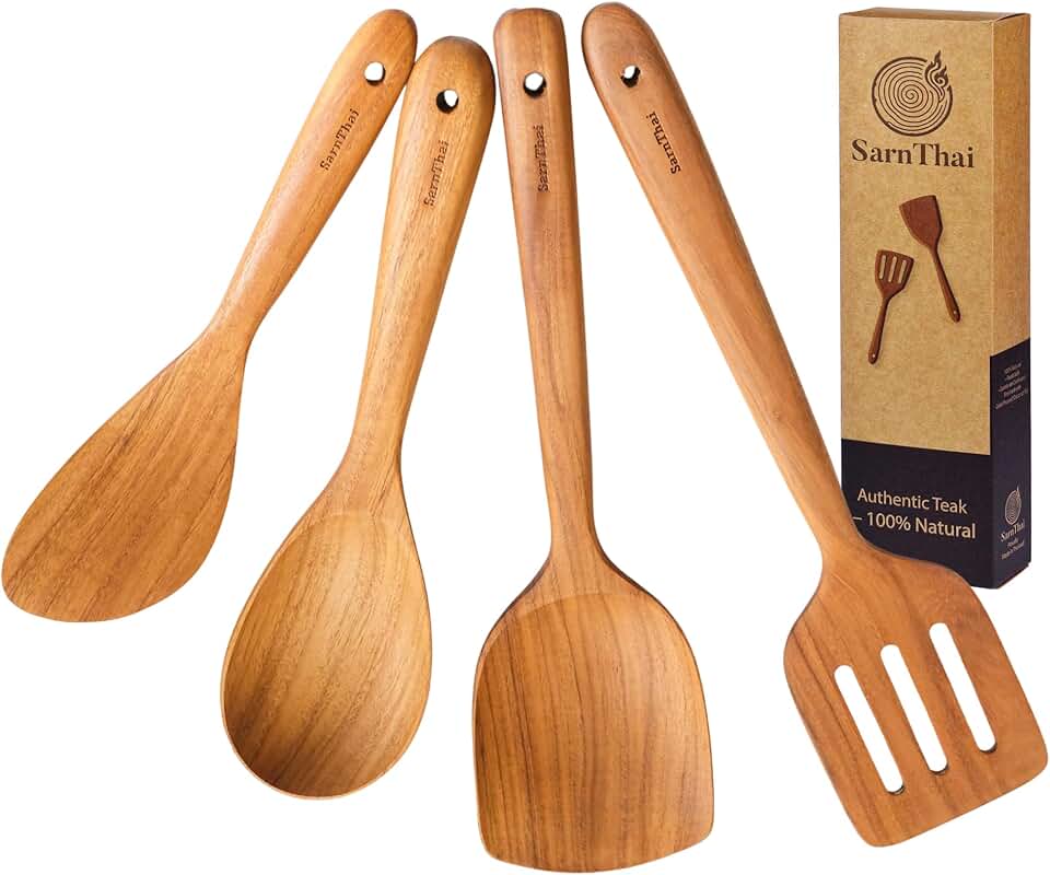 Premium Teak Wooden Utensil Set – 4 Pieces for Cooking