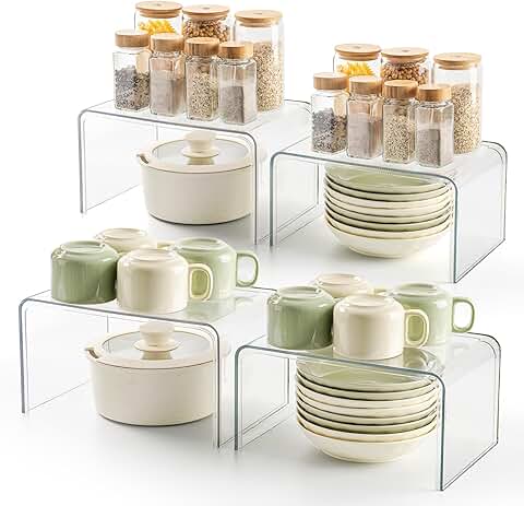 Set of 4 clear spice rack shelves for pantry and countertop storage