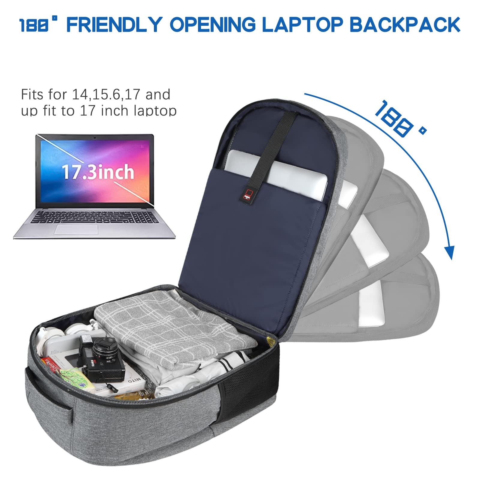 Laptop Backpack, Travel Backpack, Extra Large TSA 17 Inch Carry on Backpack, Anti-Theft College School Student Backpack with USB Port, Water Resistant Computer Backpack Gift for Men Women,Grey