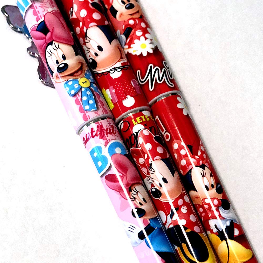 Red and pink Minnie Mouse pen set, 3 pieces
