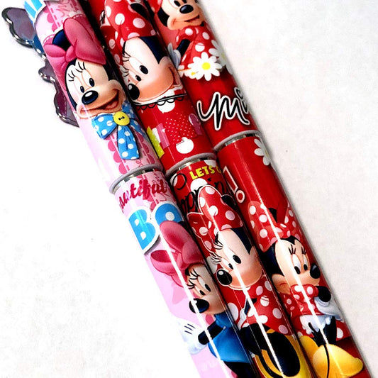 Red and pink Minnie Mouse pen set, 3 pieces