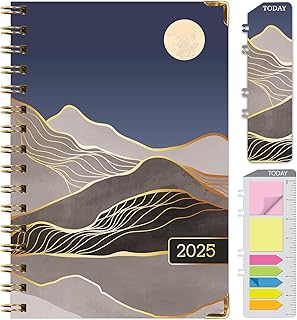 2025 Hardcover Planner, 5.5"x8", 14 Months, Daily Weekly Monthly, Bookmark, Pocket Folder, Sticky Notes