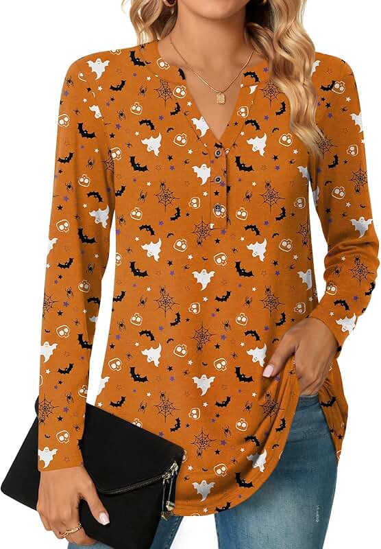 Women's Long Sleeve V-Neck Henley Tunic Top
