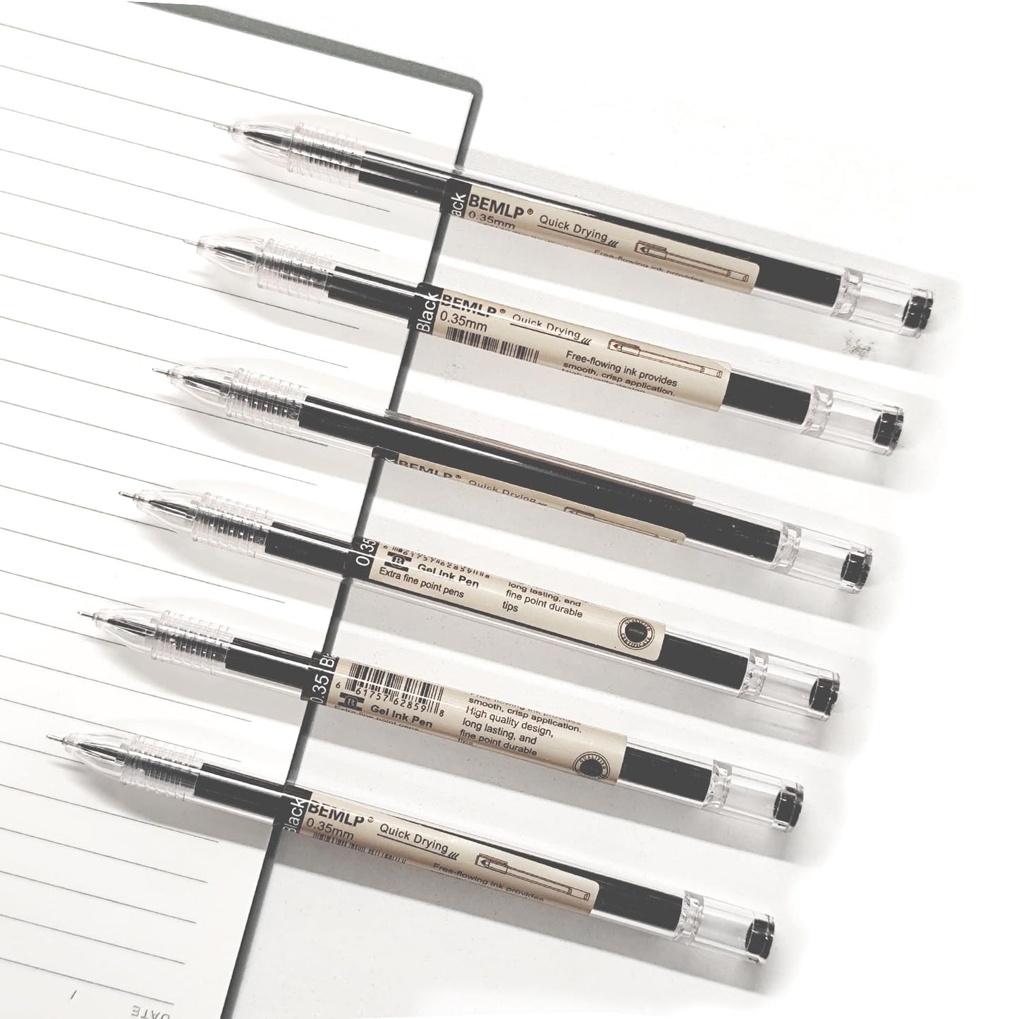 Set of 12 black gel ink pens with quick-drying fine point