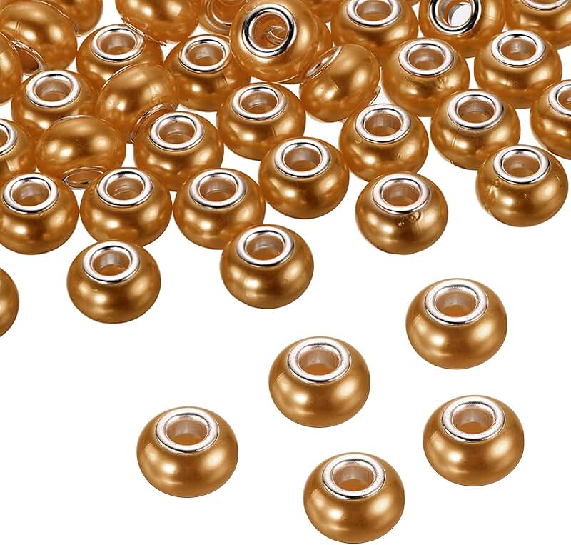 100 Large Hole Beads for Jewelry Making, Champagne