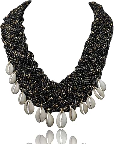 Black Beaded Shell Necklace and Earrings Set