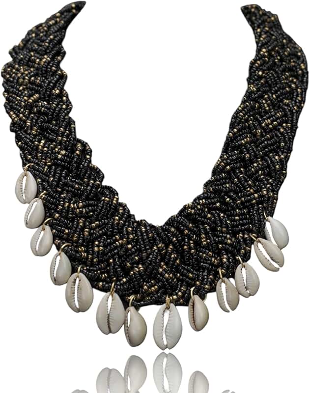 Black Beaded Shell Necklace and Earrings Set