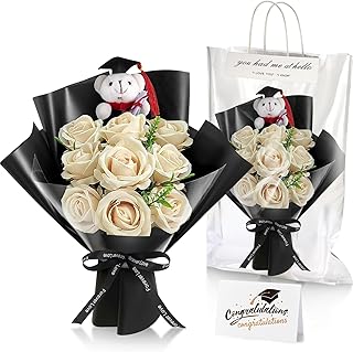 Graduation Bear Flower Bouquet Set with Card and Bag