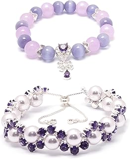 Elegant adjustable pearl and cubic zirconia bracelet set for women