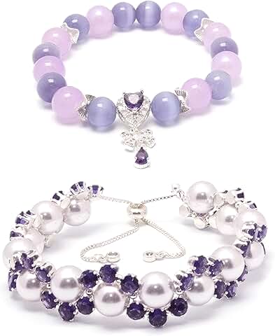 Elegant adjustable pearl and cubic zirconia bracelet set for women
