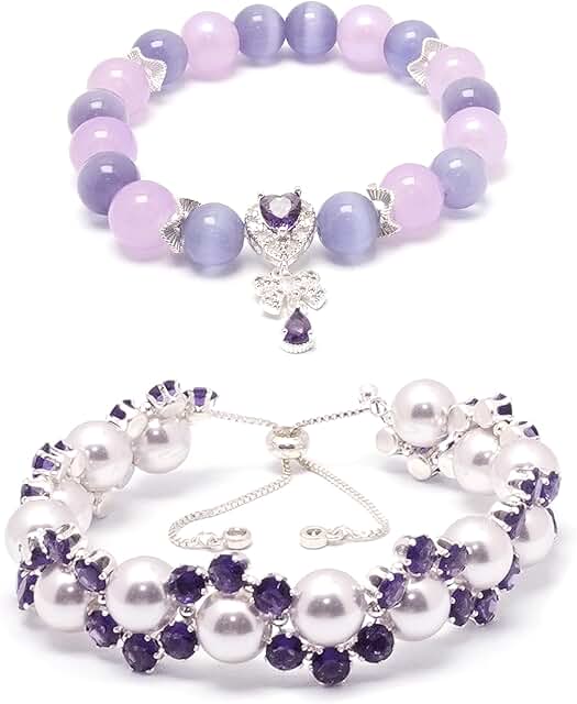 Elegant adjustable pearl and cubic zirconia bracelet set for women