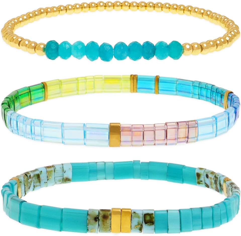 Colorful Handmade Flat Beads Stack Bracelets for Women