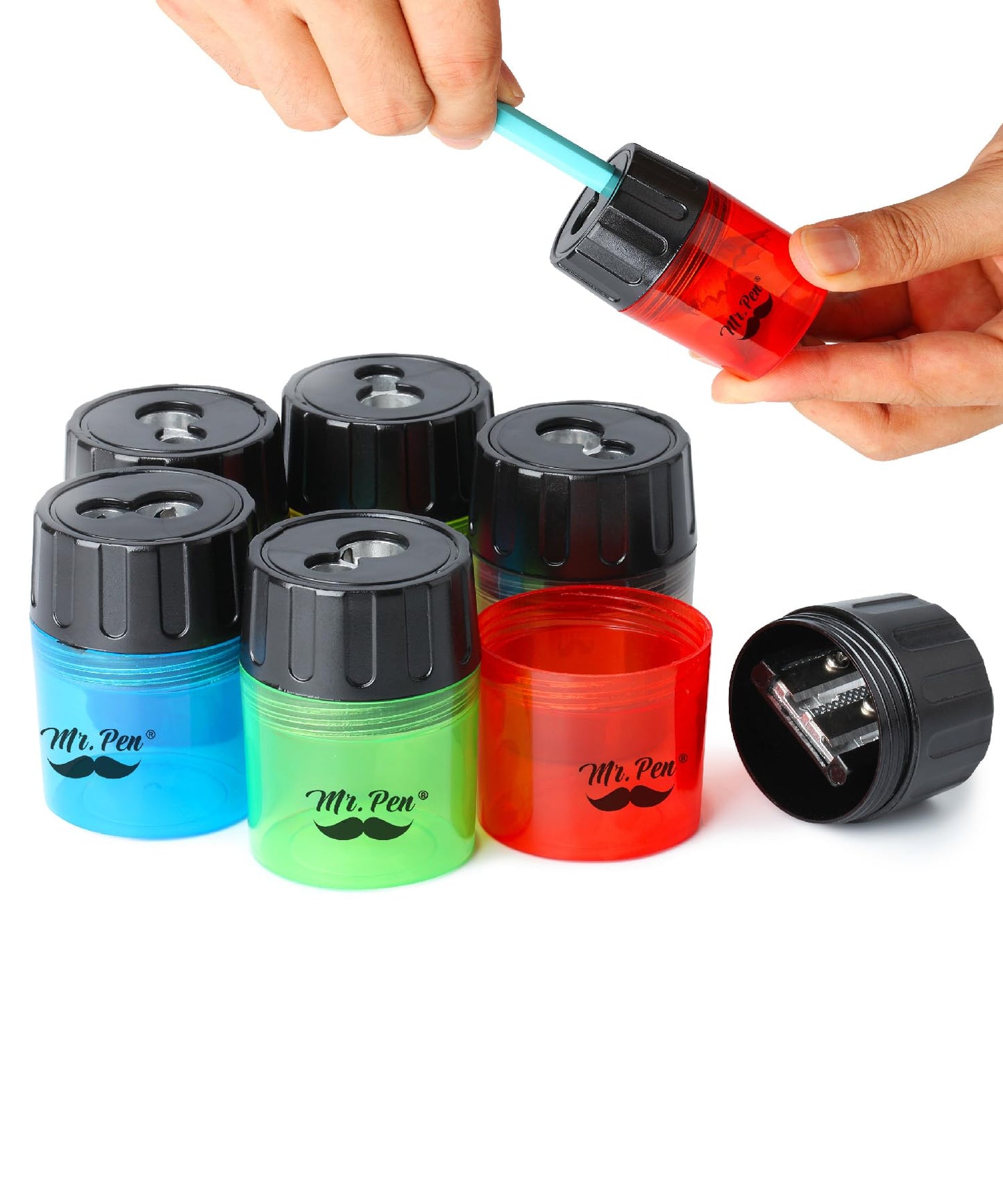 Set of 6 Handheld Manual Pencil Sharpeners with 2 Holes