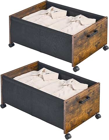 Wooden under bed storage drawers with wheels, 70L