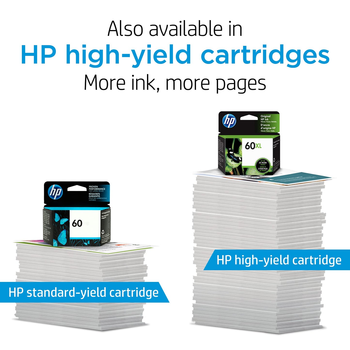 Original 60XL Black High-yield Ink Cartridge | Works with DeskJet D1660, D2500, D2600, D5560, F2400, F4200, F4400, F4580; ENVY 100, 110, 120; PhotoSmart C4600, C4700, D110a Series | CC641WN