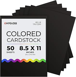 Black Cardstock Paper, 8.5x11 Inches, 50 Sheets
