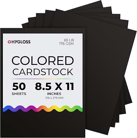 Black Cardstock Paper, 8.5x11 Inches, 50 Sheets