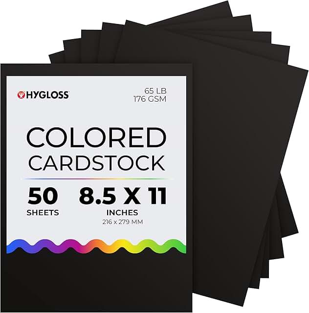 Black Cardstock Paper, 8.5x11 Inches, 50 Sheets