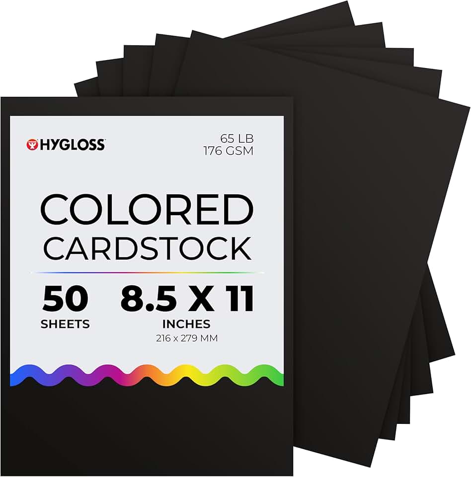 Black Cardstock Paper, 8.5x11 Inches, 50 Sheets