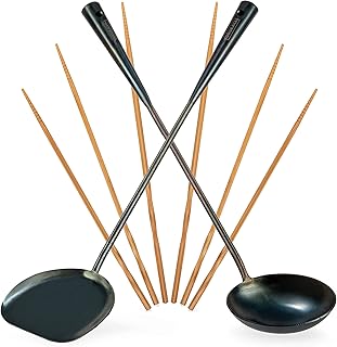 Pre-Seasoned Blue Carbon Steel Wok Utensil Set