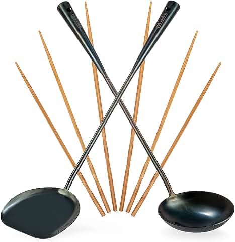 Pre-Seasoned Blue Carbon Steel Wok Utensil Set