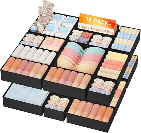 18-Pack Drawer Organizer Bins for Clothes Storage