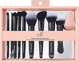 Ten Piece Makeup Brush Set with Synthetic Bristles