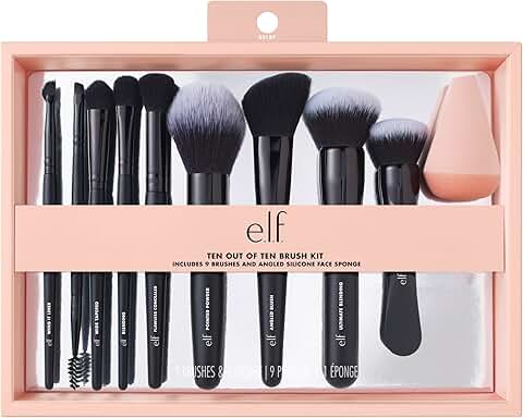 Ten Piece Makeup Brush Set with Synthetic Bristles