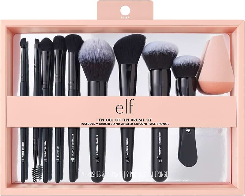 Ten Piece Makeup Brush Set with Synthetic Bristles