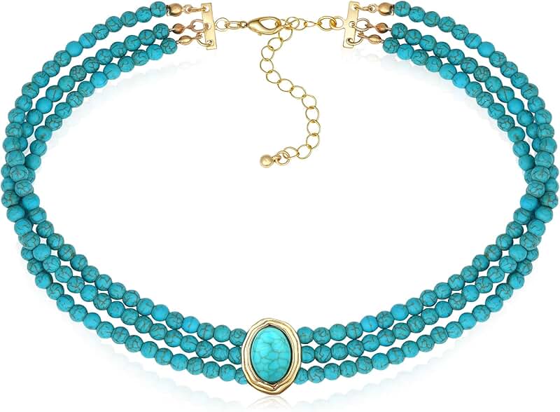 Turquoise Beaded Choker Necklace for Women