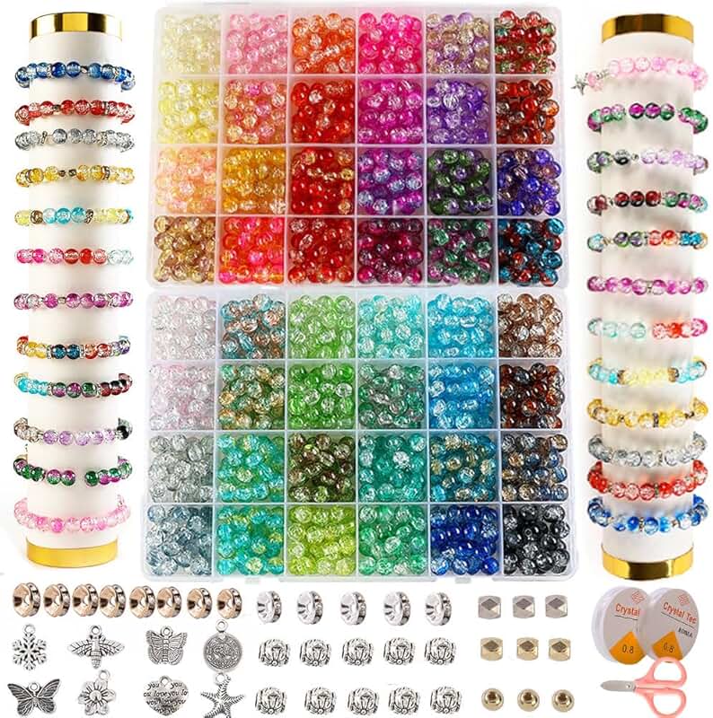 Glass Beads Bracelet Making Kit with 1350 Pieces in 48 Colors
