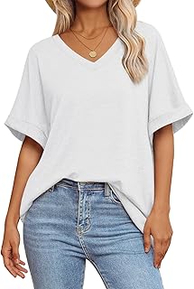 Women's Loose Fit V-Neck Short Sleeve Summer T-Shirt