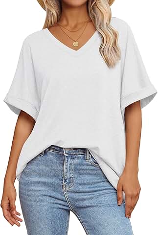 Women's Loose Fit V-Neck Short Sleeve Summer T-Shirt