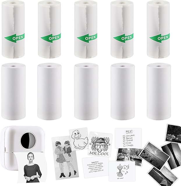 10 Rolls Thermal Inkless Printing Paper for Mini Sticker and Receipt Printer
