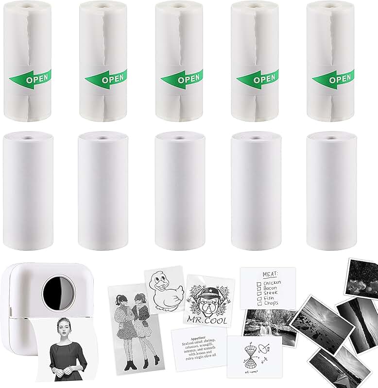 10 Rolls Thermal Inkless Printing Paper for Mini Sticker and Receipt Printer