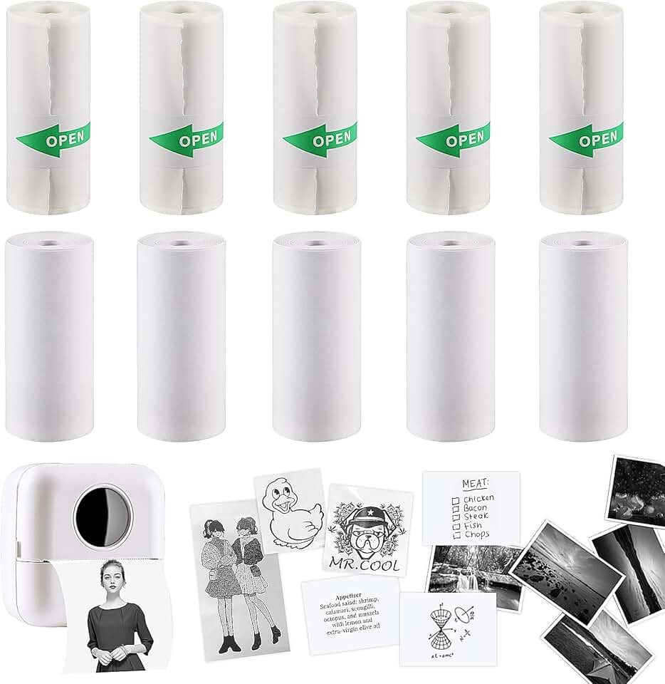 10 Rolls Thermal Inkless Printing Paper for Mini Sticker and Receipt Printer