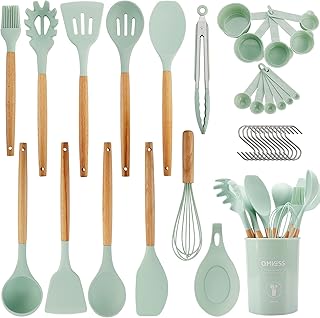 35-Piece Silicone Kitchen Utensil Set with Wooden Handles