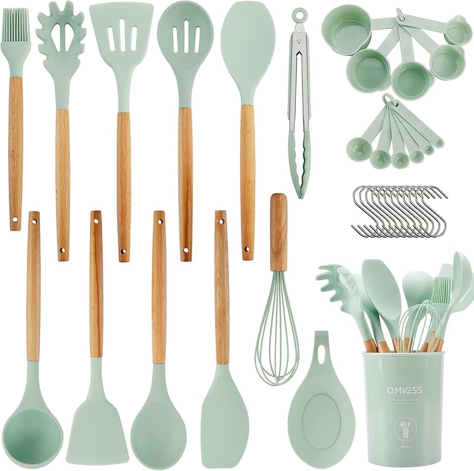 35-Piece Silicone Kitchen Utensil Set with Wooden Handles