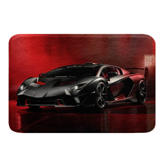 Race Car Rug, Speed Sports Car Bath Mat for Kids Boys Teens Bedroom Decor, Extreme Sport Automobile Door Mat, Plush Bathroom Decor Mat with Non Backing, Red Black 20"X32"
