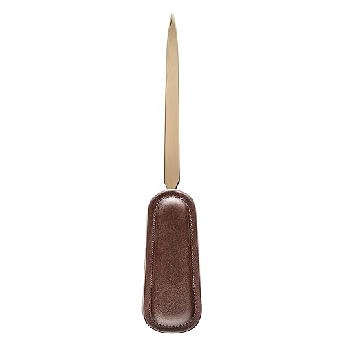Chocolate Brown Leather Letter Opener with Gold Blade