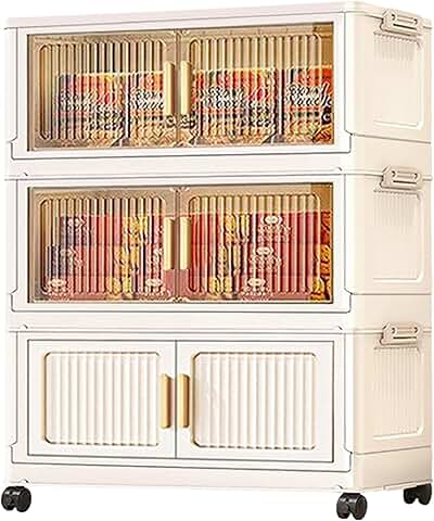 Foldable Rolling Storage Cart with Doors and Clear Windows