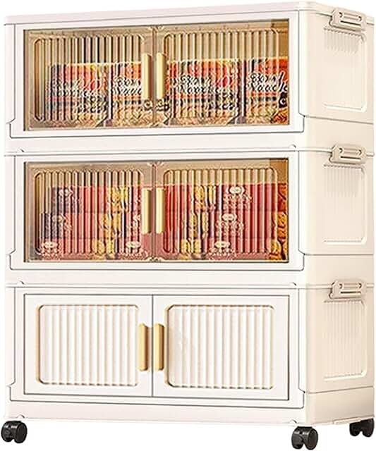 Foldable Rolling Storage Cart with Doors and Clear Windows
